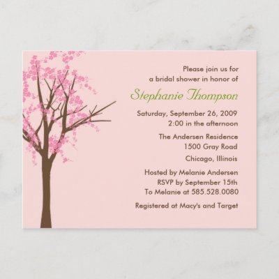 Cherry Blossom Bridal Shower Invitation Post Cards by berryberrysweet