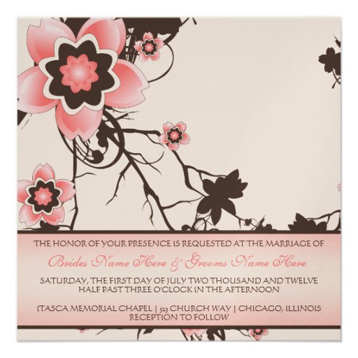 Cherry Blossom Classy Pink & Brown Wedding Invite