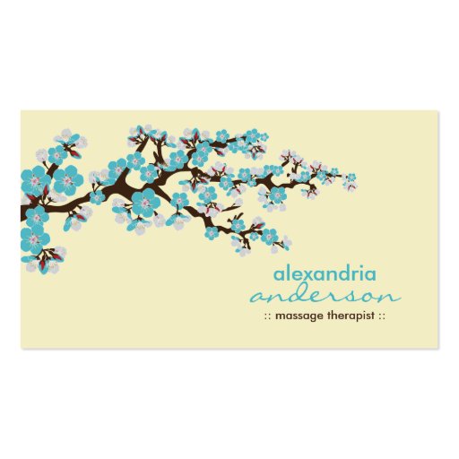 Cherry Blossom Custom Business Cards (aqua) (front side)