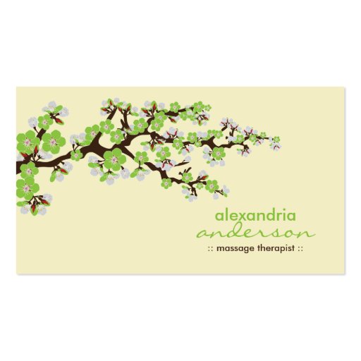 Cherry Blossom Custom Business Cards (green) (front side)
