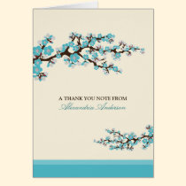 Cherry Blossom Custom Thank You Card (aqua) cards