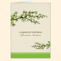 Cherry Blossom Custom Thank You Card (green) cards