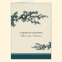 Cherry Blossom Custom Thank You Card (teal) cards