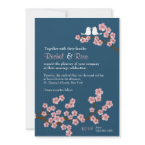 Cherry Blossom Garden (Pink Navy) Wedding Custom Announcements