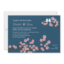 Cherry Blossom Garden (Pink Navy) Wedding Personalized Announcements