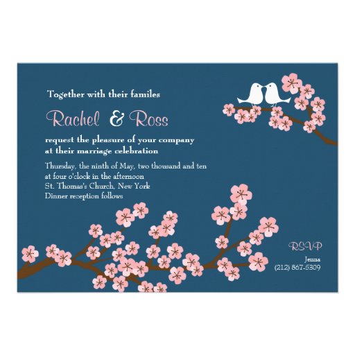 Cherry Blossom Garden (Pink Navy) Wedding Personalized Announcements