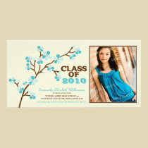 Cherry Blossom Graduation Announcement (aqua) photo cards
