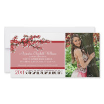 Cherry Blossom Graduation Announcement (red) Customized Photo Card