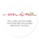 cherry blossom love bird; address round sticker