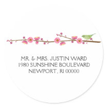 cherry blossom love bird; address round sticker