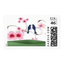 Cherry Blossom Love Bird Wedding Postage