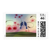 Cherry Blossom Love Bird Wedding Postage