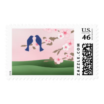 Cherry Blossom Love Bird Wedding Postage