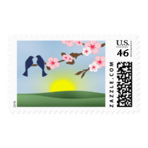 Cherry Blossom Love Bird Wedding Postage