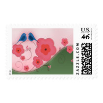 Cherry Blossom Love Bird Wedding Postage