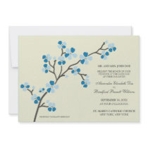 Cherry Blossom Modern Wedding Invitation :: blue