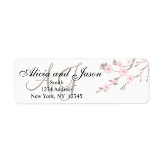 Return Address Labels for Cherry Blossom Wedding Invitations by MonogramGallery.ca