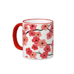 white, flowers, cherry blossoms, red, coral,