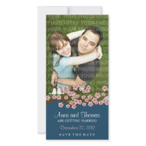 Cherry Blossom (Navy) Save the Date Photo Photo Greeting Card
