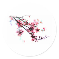 Cherry Blossom Painting Round Sticker