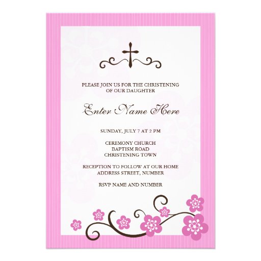 Cherry blossom pink baptism/christening invitation