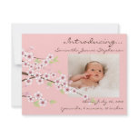 Cherry Blossom Pink & Brown Baby Girl Photo Birth Personalized Invites