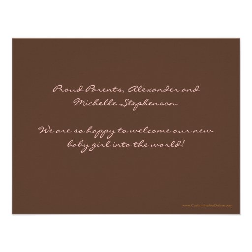 Cherry Blossom Pink & Brown Baby Girl Photo Birth Personalized Invites