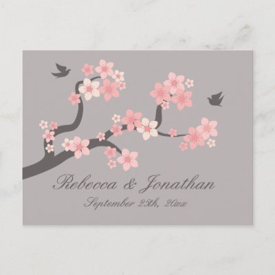 Cherry Blossom pink/grey RSVP postcard