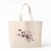 Cherry Blossom Pink Ribbon Canvas Bags