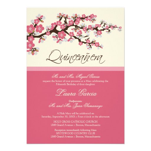 Cherry Blossom Quinceanera Invitation (pink)