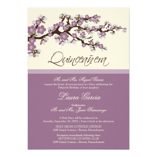 Cherry Blossom Quinceanera Invitation (purple)
