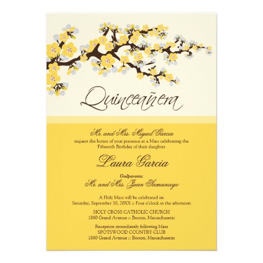 Cherry Blossom Quinceanera Invitation (yellow)