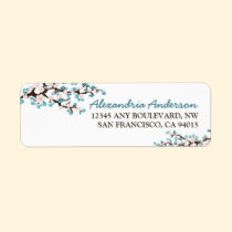 Cherry Blossom Return Address Label (aqua) labels