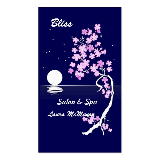 Cherry blossom (Sakura) at night (on blue) Business Cards (front side)