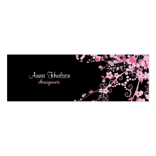 Cherry Blossom Sakura Flowers Blossoms Pink Black Business Card Templates (front side)