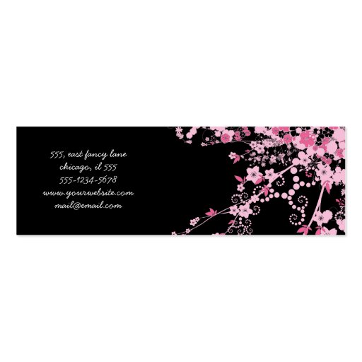 Cherry Blossom Sakura Flowers Blossoms Pink Black Business Card Templates (back side)
