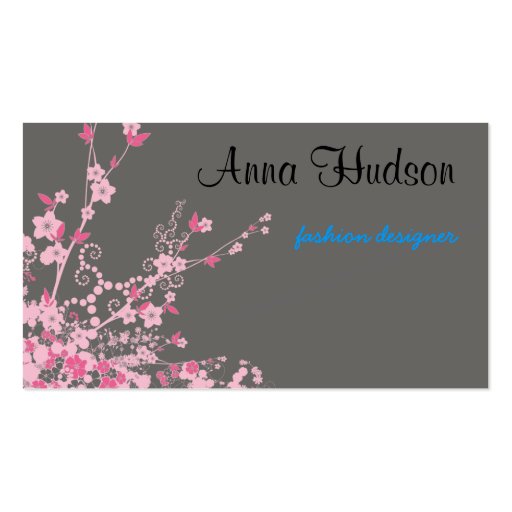 Cherry Blossom Sakura Flowers Blossoms Pink Gray Business Card Template (front side)