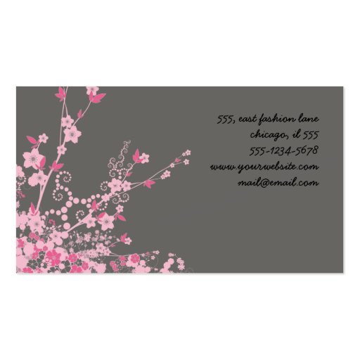 Cherry Blossom Sakura Flowers Blossoms Pink Gray Business Card Template (back side)