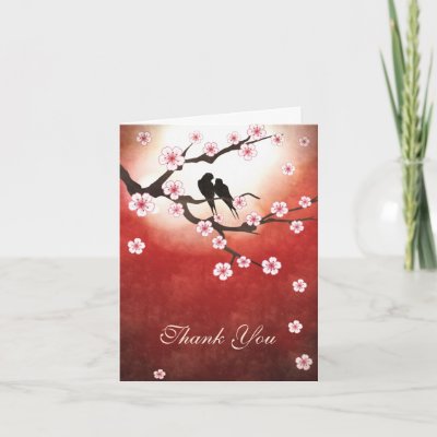 Cherry Blossom Sakura&amp;Love Birds Thank You Wedding Greeting Card