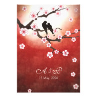 Cherry Blossom Sakura Love Birds Wedding Invite