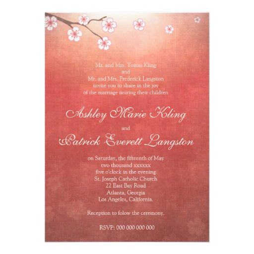 Cherry Blossom Sakura Love Birds Wedding Invite