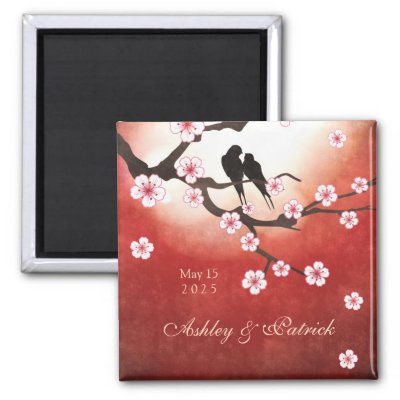 Cherry Blossom Sakura & Love Birds Wedding Magnet