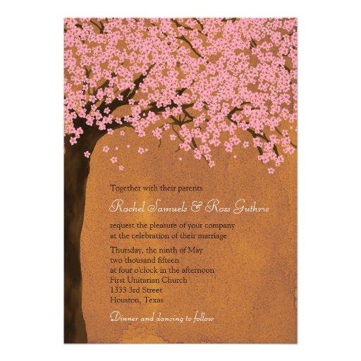 Cherry Blossom Sakura (Sunset) Watercolor Wedding Personalized Announcement