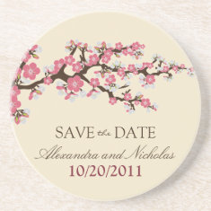 Cherry Blossom Save-the-Date Coaster (pink)