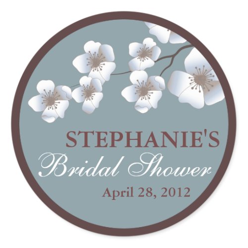 Cherry Blossom Springtime Bridal Shower Dusty Blue zazzle_sticker