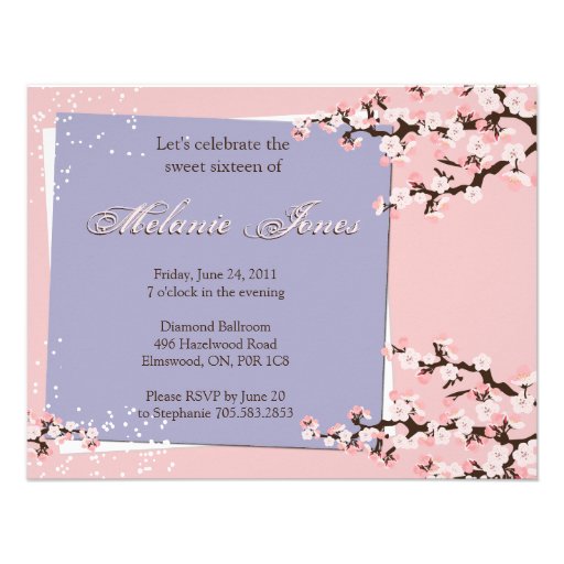 Cherry Blossom Sweet 16 Birthday Party Invitation
