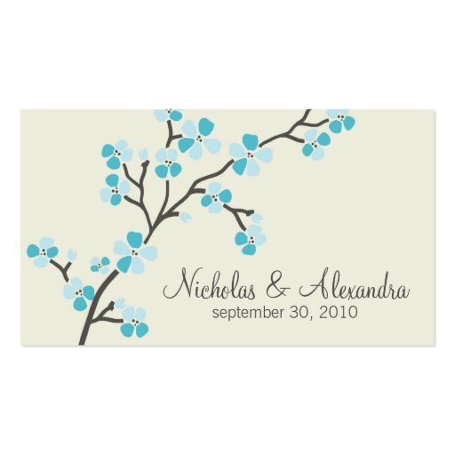 Cherry Blossom Wedding Business Card (aqua) (front side)