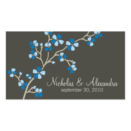 Cherry Blossom Wedding Business Card dark (blue) (front side)