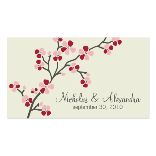 Cherry Blossom Wedding Business Card (red) (front side)