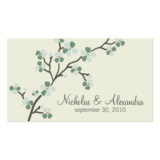 Cherry Blossom Wedding Business Card (sage) (front side)